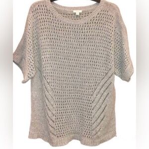 Pure Jill women’s Large Petite short sleeve crocheted open knit tan sweater